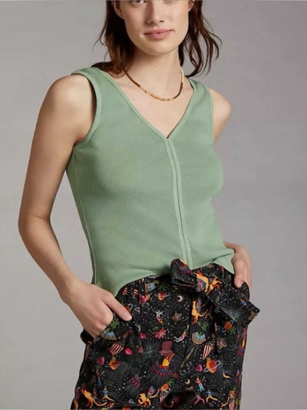 NWT Anthropologie Daily Practice Simone V-Neck Tank Top Moss Size S